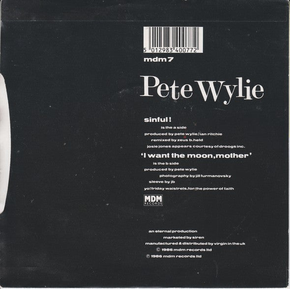 Pete Wylie - Sinful! - Used Vinyl Record 7" image 6