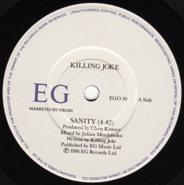 Killing Joke - Sanity - Used Vinyl Record 7" image 3