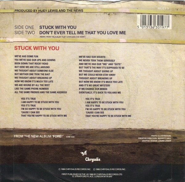 Huey Lewis & The New - Stuck With You - Used Vinyl Record 7" image 6