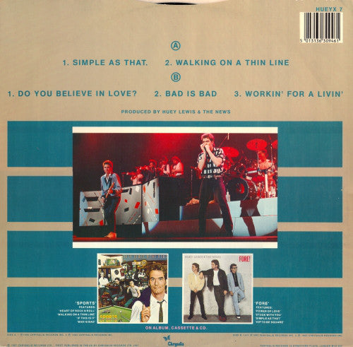 Huey Lewis & The New - Simple As That - Used Vinyl Record 12" image 2