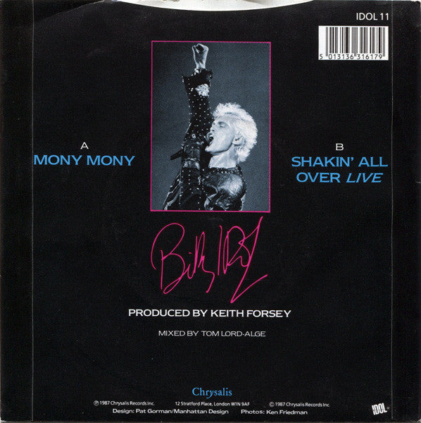 Billy Idol - Mony Mony (Live) - Used Vinyl Record 7" image 6