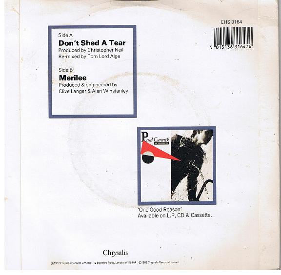 Paul Carrack - Don't Shed A Tear - Used Vinyl Record 7" image 6