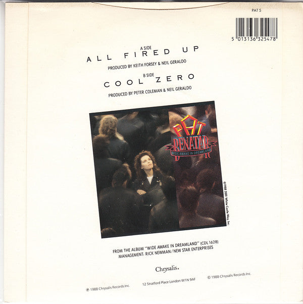 Pat Benatar - All Fired Up - Used Vinyl Record 7" image 2
