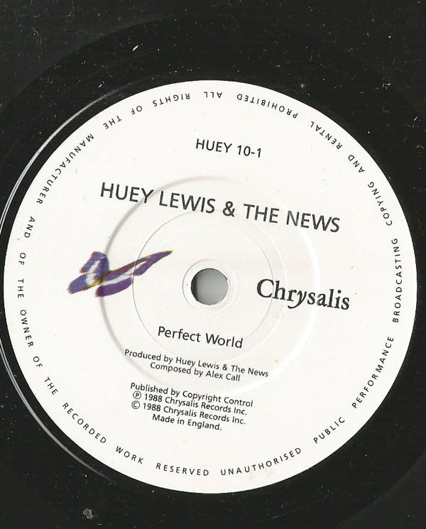 Huey Lewis & The New - Perfect World - Used Vinyl Record 7" image 3