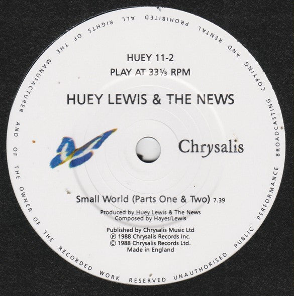 Huey Lewis & The New - Small World - Used Vinyl Record 7" image 8