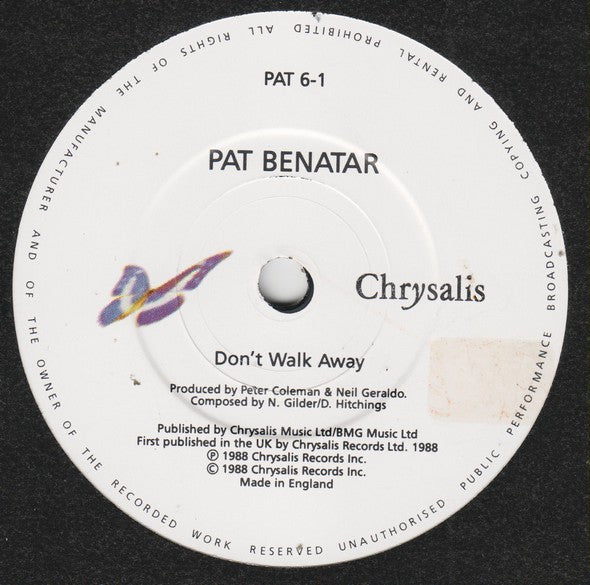 Pat Benatar - Don't Walk Away - Used Vinyl Record 7" image 3