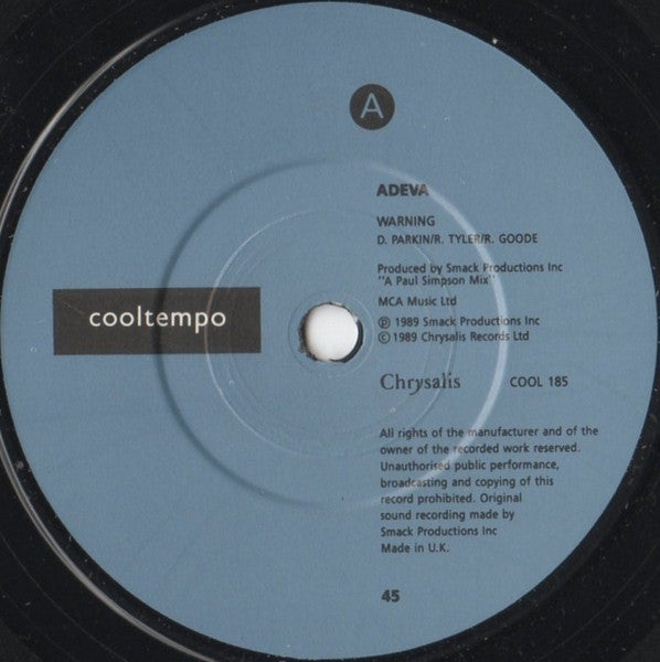 Adeva - Warning! - Used Vinyl Record 7" image 3