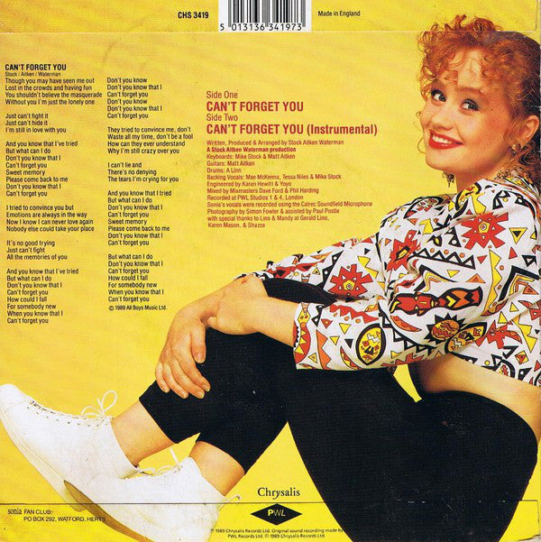 Sonia - Can't Forget You - Used Vinyl Record 7" image 2