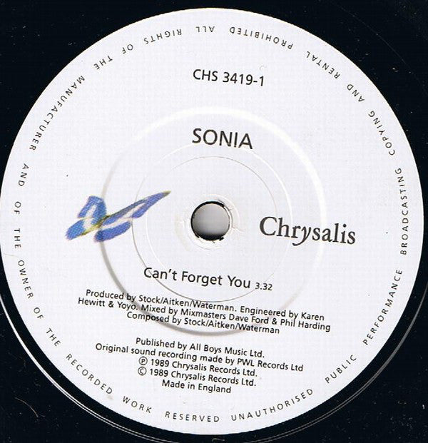 Sonia - Can't Forget You - Used Vinyl Record 7" image 3