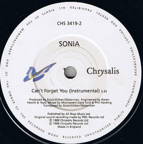 Sonia - Can't Forget You - Used Vinyl Record 7" image 8