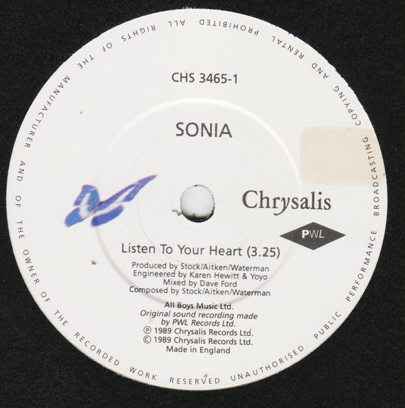 Sonia - Listen To Your Heart - Used Vinyl Record 7" image 7