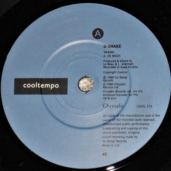 D-Shake - Yaaah / Techno Trance - Used Vinyl Record 7" image 3