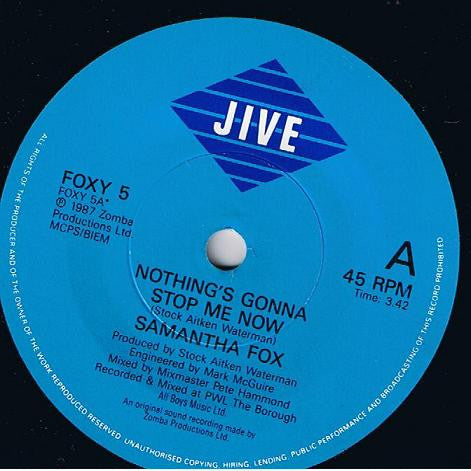 Samantha Fox - Nothing's Gonna Stop Me Now - Used Vinyl Record 7" image 3