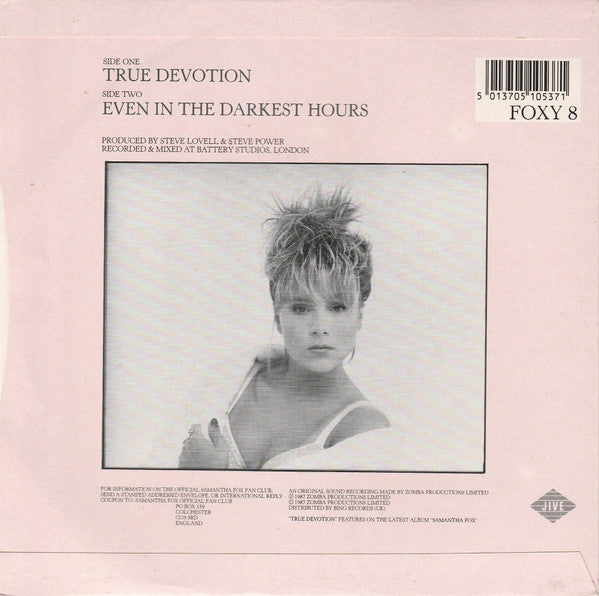 Samantha Fox - True Devotion - Used Vinyl Record 7" image 2