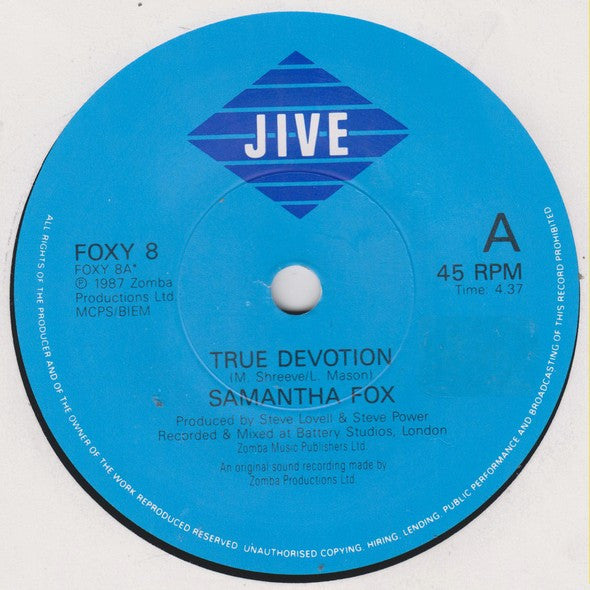 Samantha Fox - True Devotion - Used Vinyl Record 7" image 3