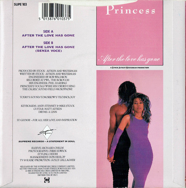 Princess - After The Love Has Gone - Used Vinyl Record 7" image 2