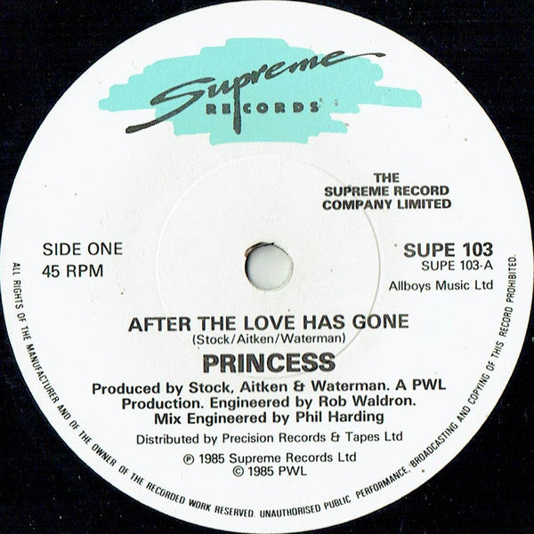 Princess - After The Love Has Gone - Used Vinyl Record 7" image 3