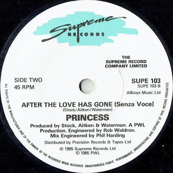 Princess - After The Love Has Gone - Used Vinyl Record 7" image 8