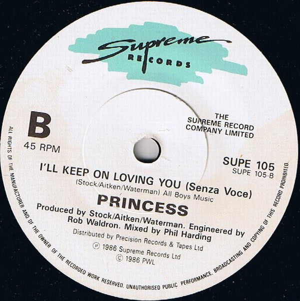 Princess - I'll Keep On Loving You - Used Vinyl Record 7" image 4