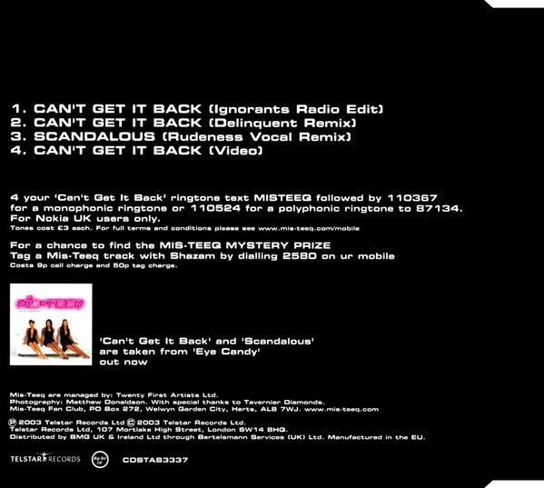 Mis-Teeq - Can't Get It Back - Used CD image 4