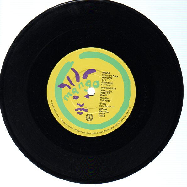 Aswad - Beauty's Only Skin Deep - Used Vinyl Record 7" image 3