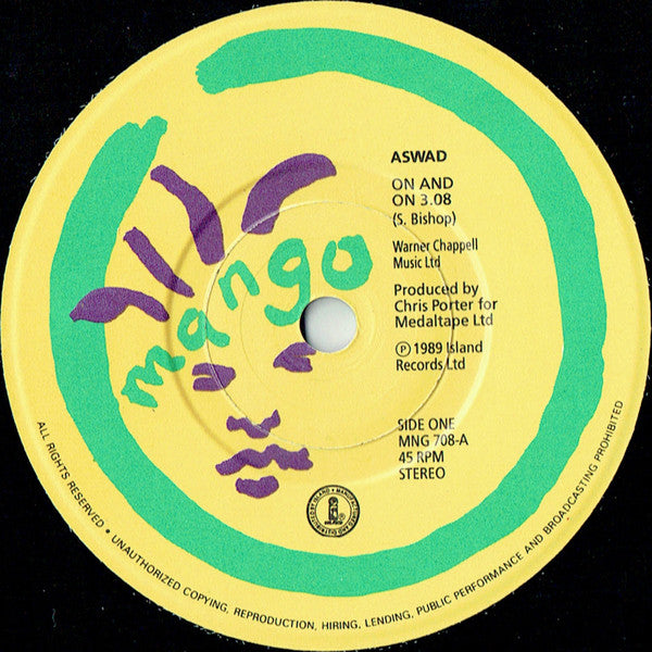 Aswad - On And On - Used Vinyl Record 7" image 3