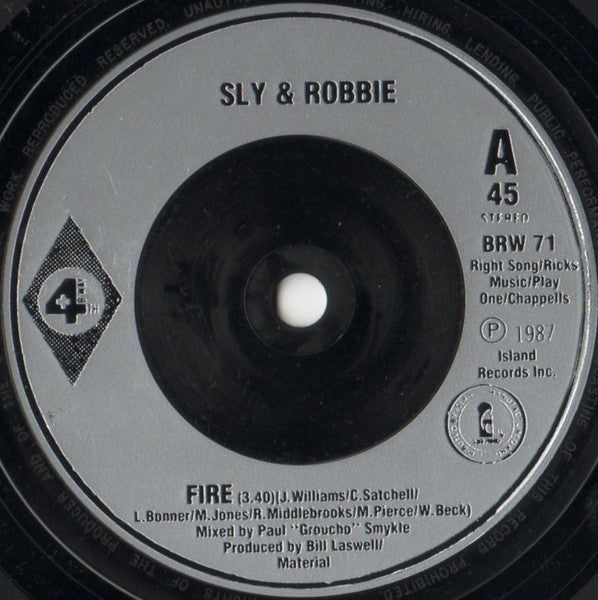 Sly & Robbie - Fire - Used Vinyl Record 7" image 3