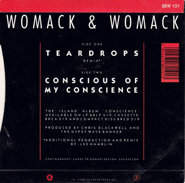 Womack & Womack - Teardrops - Used Vinyl Record 7" image 2