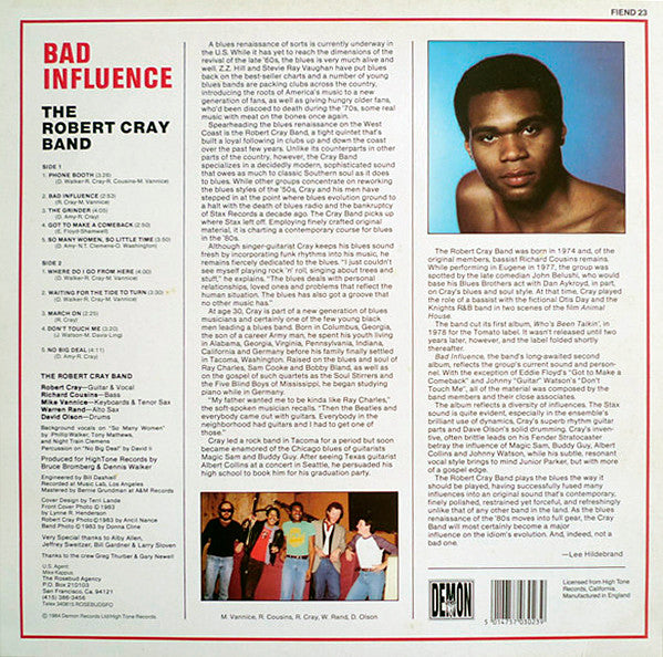 Robert Cray Band - Bad Influence - Used Vinyl Record image 2