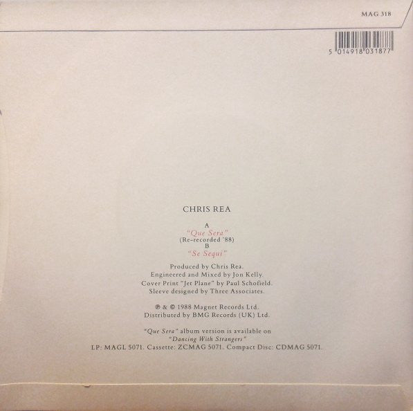 Chris Rea - Que Sera - Used Vinyl Record 7" image 6