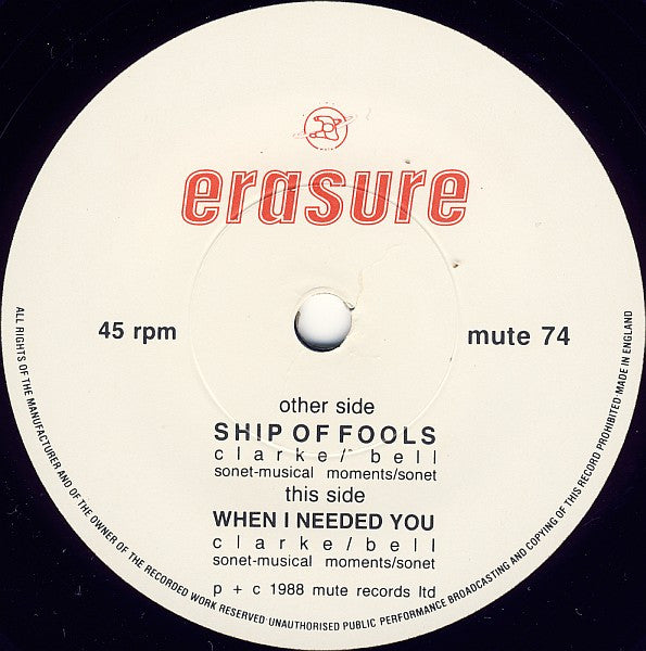 Erasure - Ship Of Fools - Used Vinyl Record 7" image 8