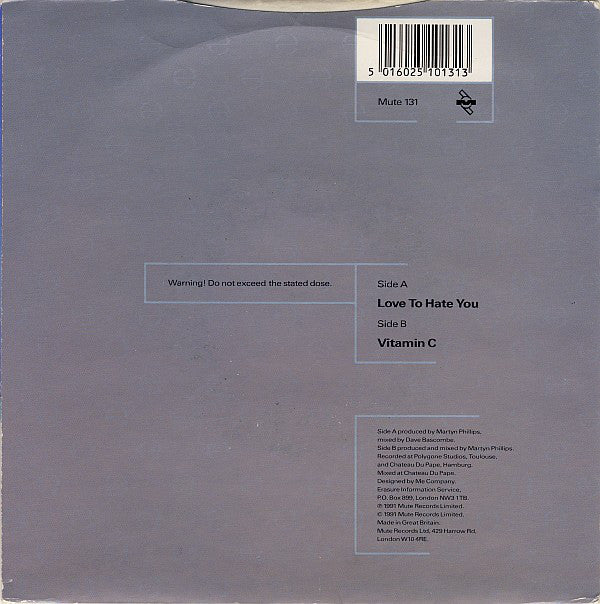 Erasure - Love To Hate You - Used Vinyl Record 7" image 2