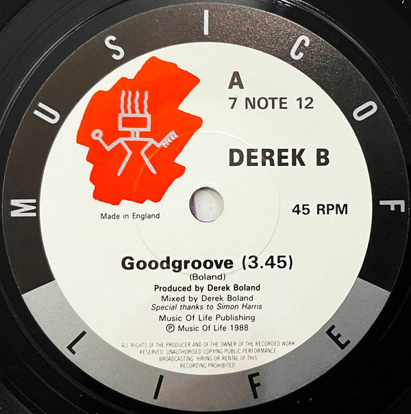 Derek B - Good Groove - Used Vinyl Record 7" image 3