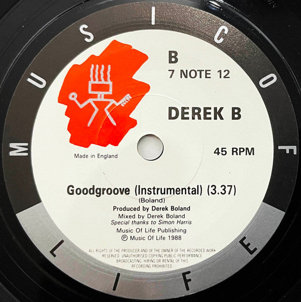 Derek B - Good Groove - Used Vinyl Record 7" image 4