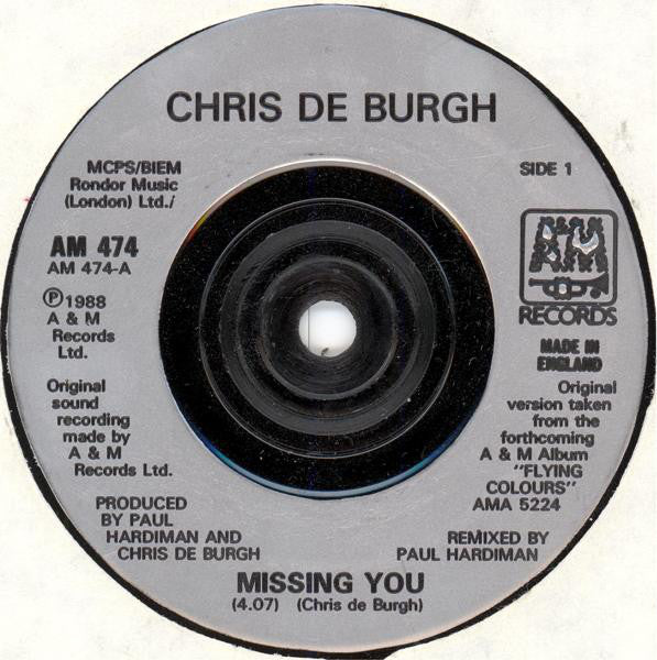 Chris de Burgh - Missing You - Used Vinyl Record 7" image 7