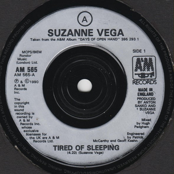Suzanne Vega - Tired Of Sleeping - Used Vinyl Record 7" image 3