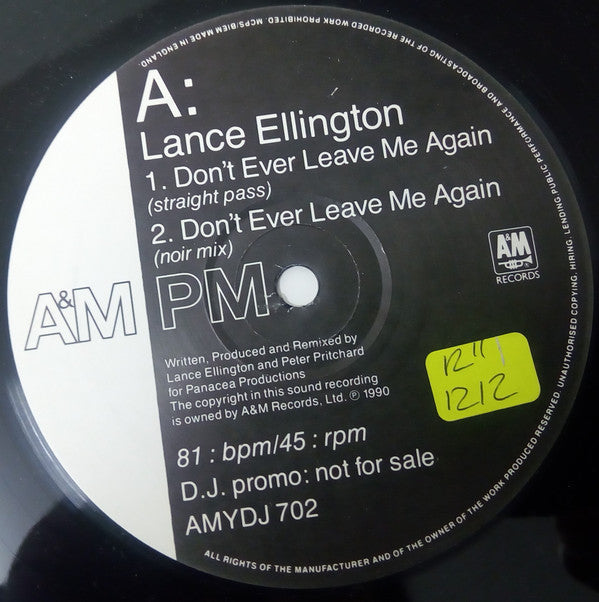 Lance Ellington - Don't Ever Leave Me Again - Used Vinyl Reco image 3