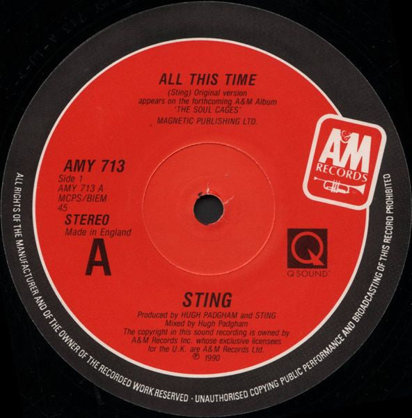 Sting - All This Time - Used Vinyl Record 12" image 3