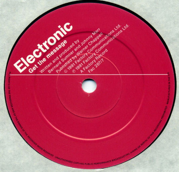 Electronic - Get The Message - Used Vinyl Record 7" image 3