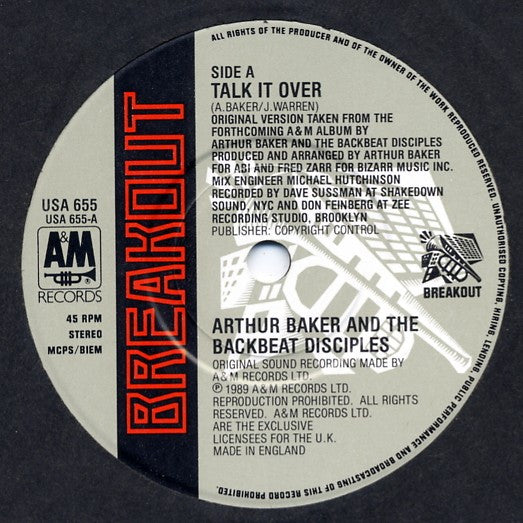Arthur Baker And The - Talk It Over - Used Vinyl Record 7" image 2