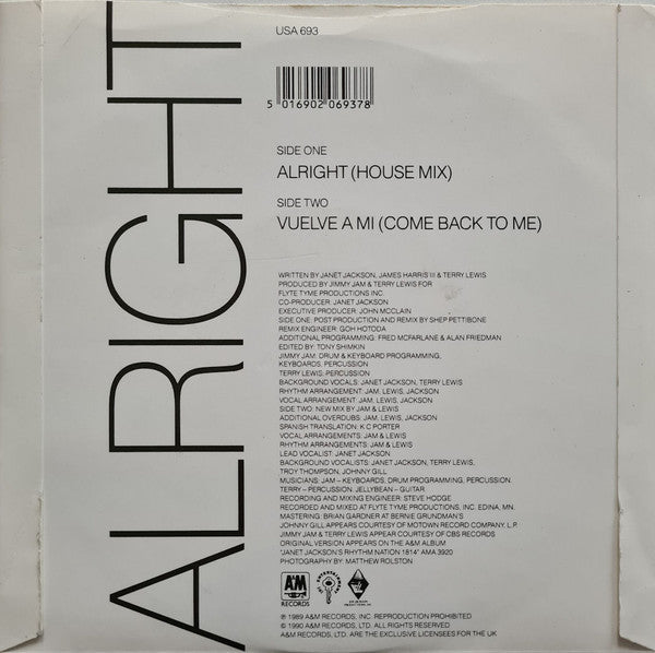 Janet Jackson - Alright - Used Vinyl Record 7" image 2
