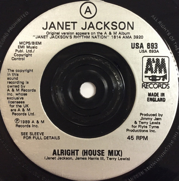 Janet Jackson - Alright - Used Vinyl Record 7" image 3