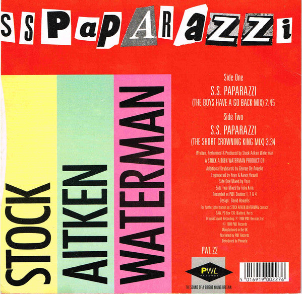 Stock - S.S. Paparazzi - Used Vinyl Record 7" image 2