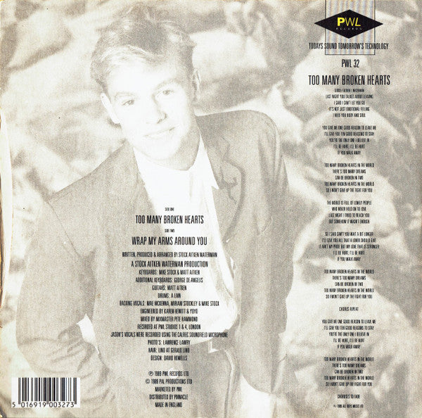 Jason Donovan - Too Many Broken Hearts - Used Vinyl Record 7" image 2