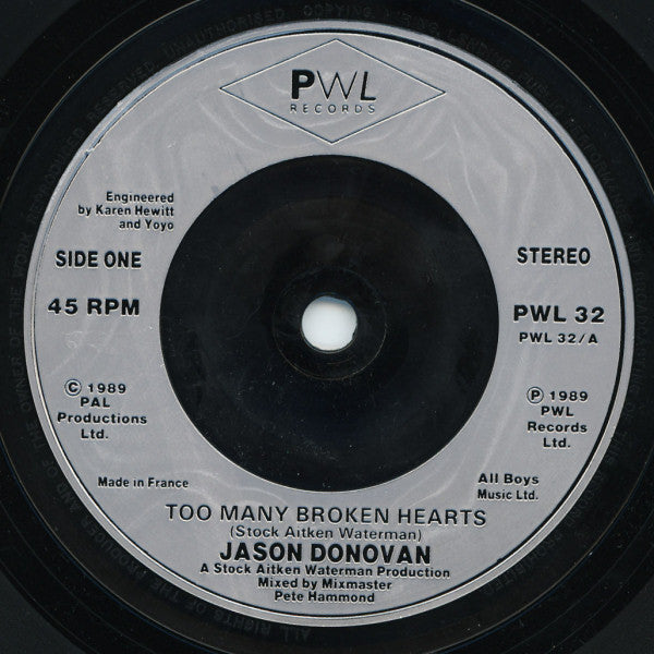 Jason Donovan - Too Many Broken Hearts - Used Vinyl Record 7" image 3