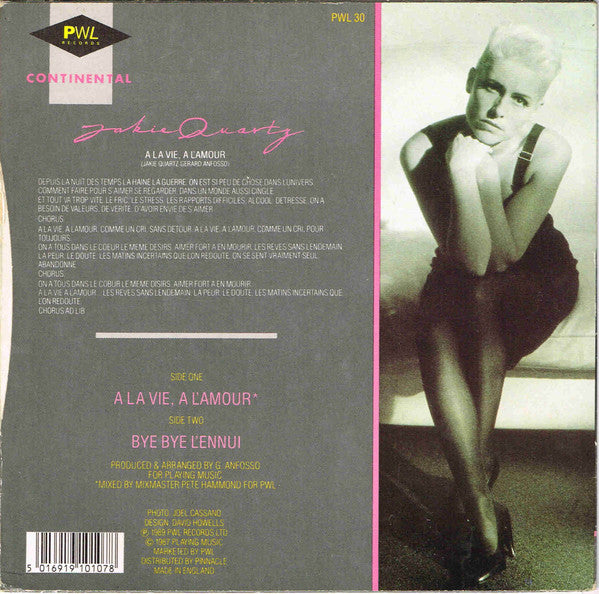 Jakie Quartz - A La Vie, A L'Amour - Used Vinyl Record 7" image 2