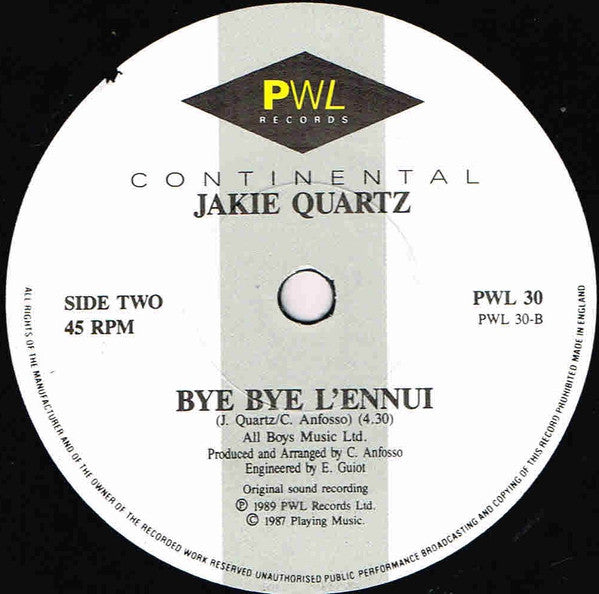 Jakie Quartz - A La Vie, A L'Amour - Used Vinyl Record 7" image 8