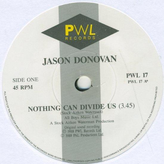 Jason Donovan - Nothing Can Divide Us - Used Vinyl Record 7" image 3