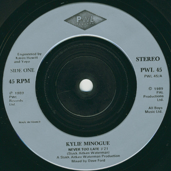 Kylie Minogue - Never Too Late - Used Vinyl Record 7" image 3