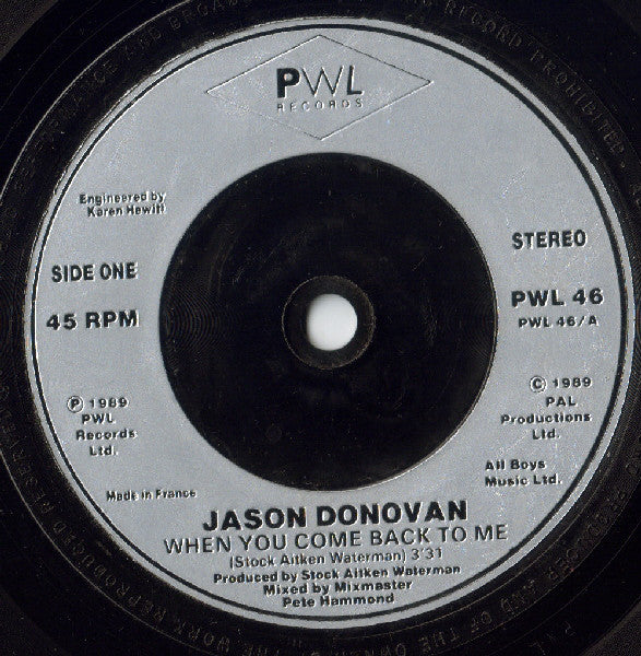 Jason Donovan - When You Come Back To Me - Used Vinyl Record 7" image 7